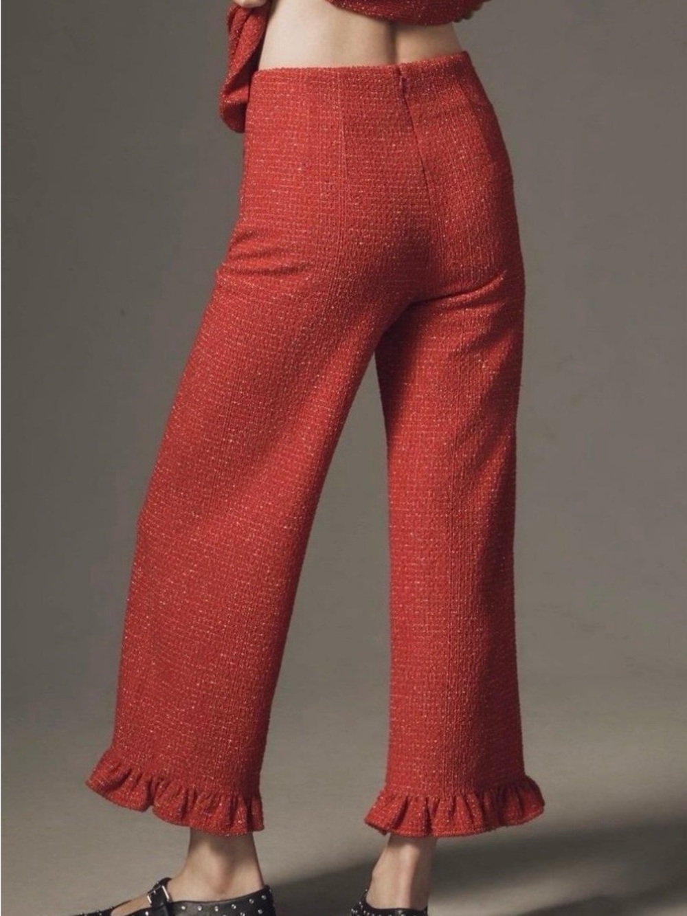 Anthropologie Maeve - Women's Red Ruffle-Hem Wide Leg Pants - Picture 3 of 4
